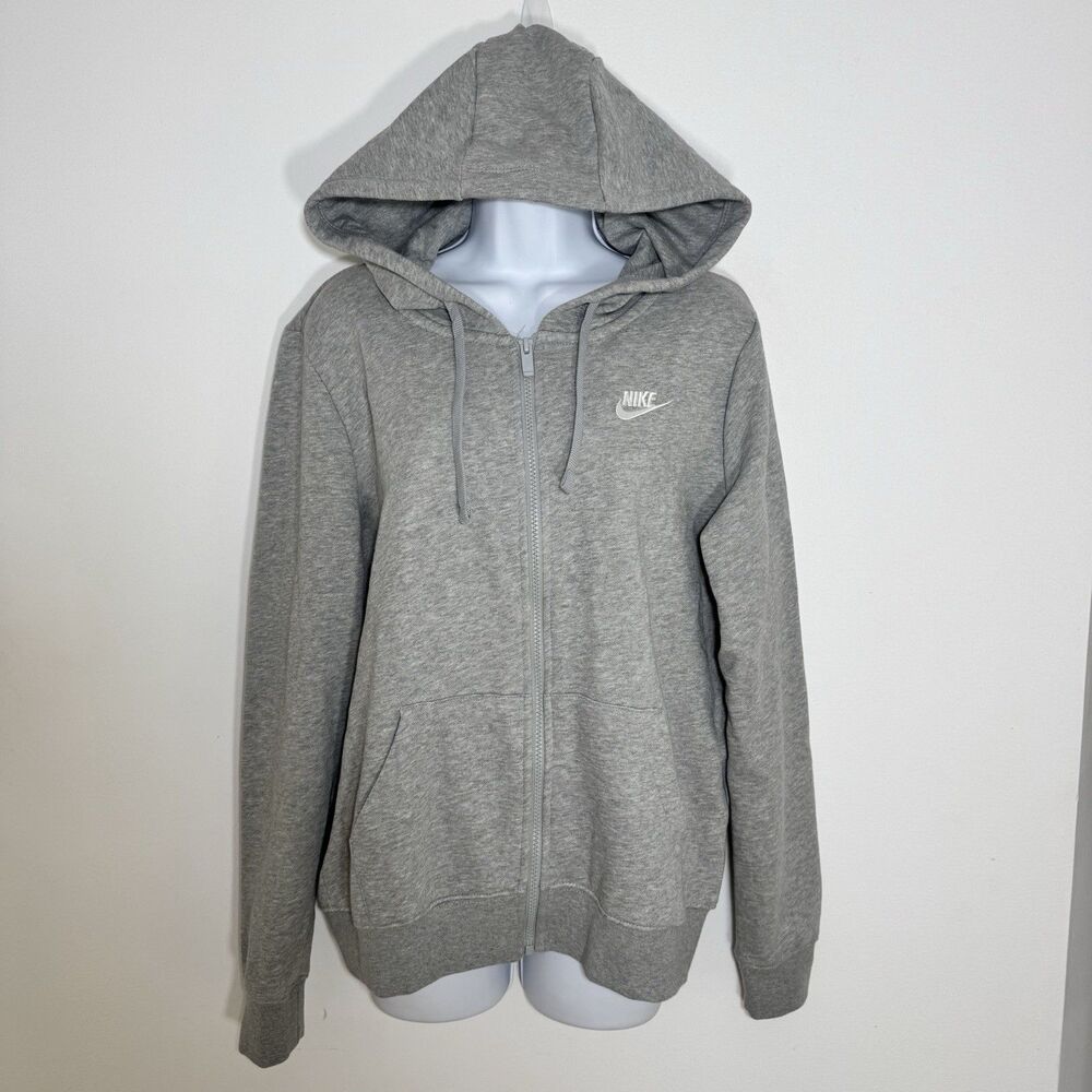 Nike Womens MED Gray Sportswear Club Fleece Full Zip Hoodie Jacket Athletic NWT